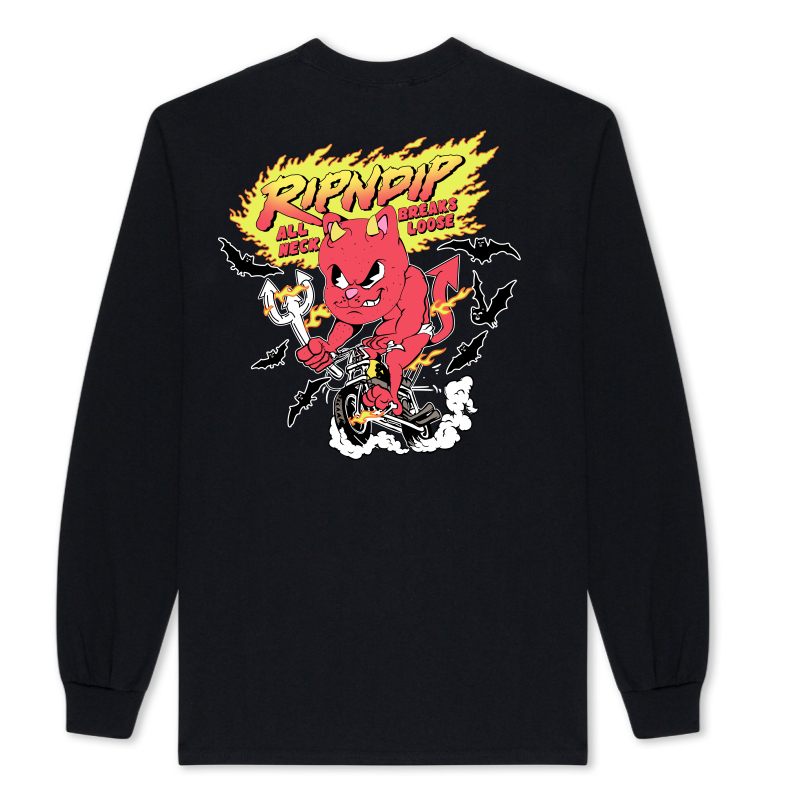 RIPNDIP сука дьявол летучая мышь кот стиль уличной моды длинный рукав футболка мужская черная свободная универсальная модная верхняя вещь