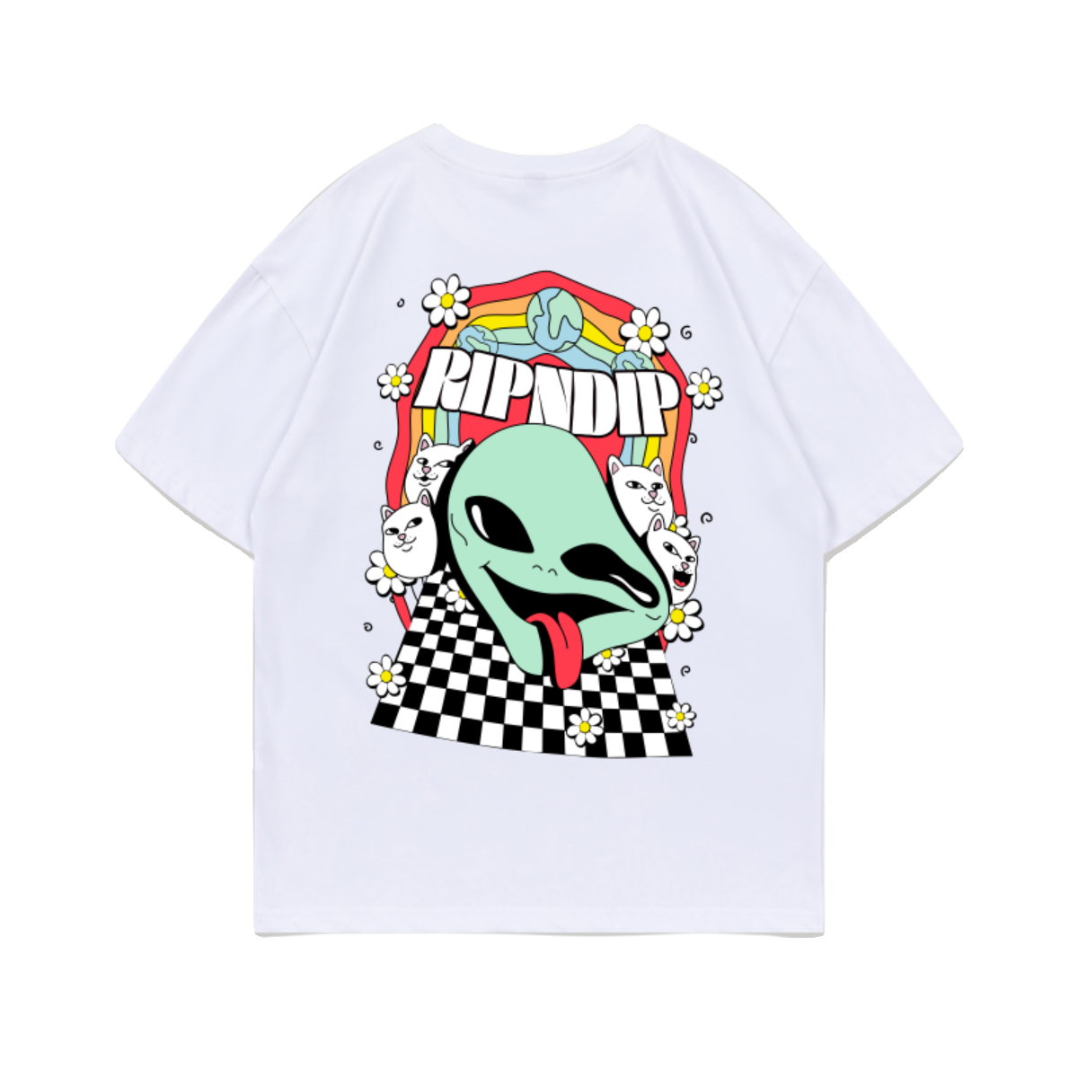 Американская повседневная футболка RIPNDIP с котом-стертым выражением лица, короткий рукав, жест среднего пальца, вымышленный язык, широкий крой, для мужчин и женщин пары