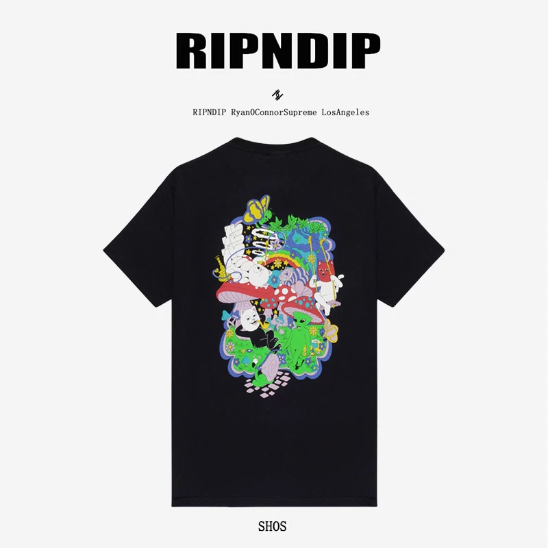 Американский модный бренд RIPNDIP средний палец кот RABBIT HOLE кроличья нора футболка для мужчин и женщин Американский повседневный короткий рукав