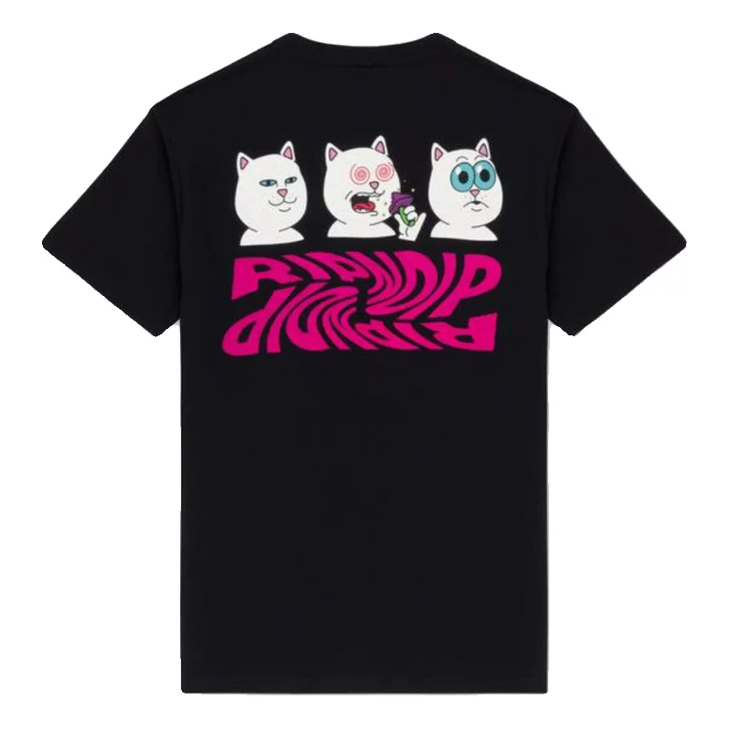 Американский трендовый бренд RIPNDIP SHROOM DIET маленький кот веса потери короткий рукав круглый вырез печатный топ для пары