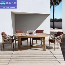 Outdoor Teak Wood Table Chairs Combined Villa Hotel Patio Courtyard Embalming Outdoor Garden Open-air Solid Wood Rattan-Casual Rattan Chair