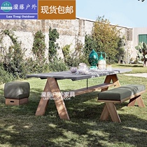 Outdoor solid wood table and chairs Combined villa courtyard open anti-corrosive sun protection sunscreen balcony Leisure outdoor rattan furniture Nordic furniture