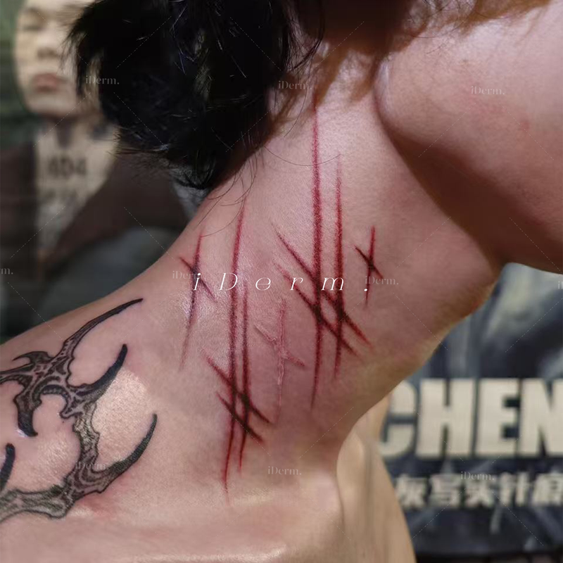 Iderm Halloween Claw Mark Tattoo Stickers for Neck, Realistic Scratch Blood Marks, Dark Cosplay, Script-Based Murder Costume Special Effects Iderm Halloween Claw Mark Tattoo Stickers for Neck, Realistic Scratch Blood Marks, Dark Cosplay, Script-Based Murder Costume Special Effects