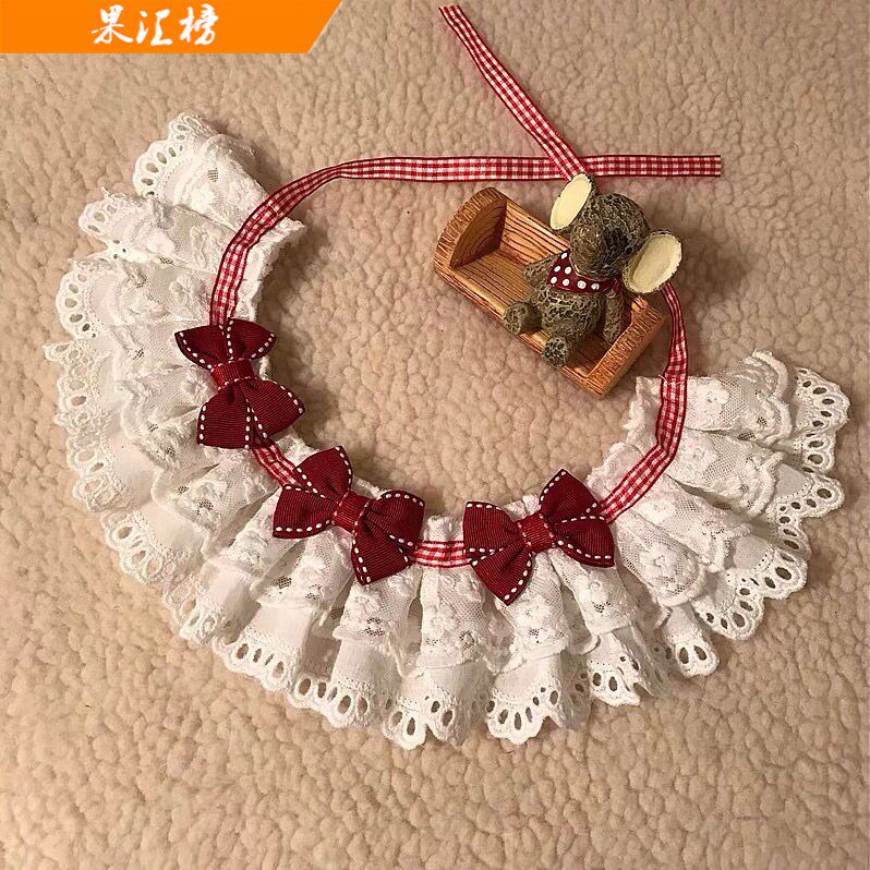 Kitty Puppy Pets Pet Ornaments Enclosure Neckline Bell Butterfly Knot Necklace lace Saliva Towel Dog Siege Mouth-Taobao