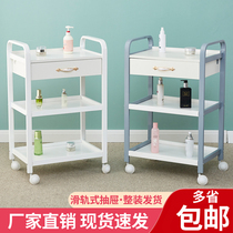 Beauty Cart Multifunction Drawer Shelve Beauty Salon Special Trolley Hairdressershop Textured Embroidered Triple Layer Tool Car