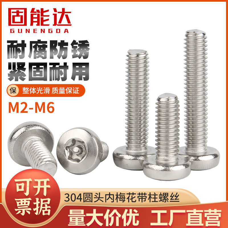 304 stainless steel round head Neplum screw disc head burglar-proof belt column screw anti-tear bolt M3M4M5M6M8
