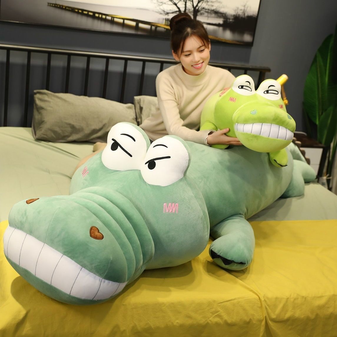 Crocodile pillow long funny cute dinosaur plush toy doll doll girl bed sleeping doll large