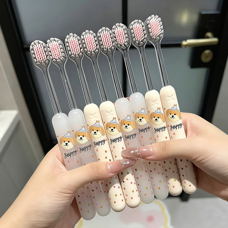 Cute Polka Dot Puppy Soft-Bristle Toothbrush for Personal Use, High-Quality Mountain-Shaped Convex Wide-Head Cleaning Brush, Couple Set Cute Polka Dot Puppy Soft-Bristle Toothbrush for Personal Use, High-Quality Mountain-Shaped Convex Wide-Head Cleaning Brush, Couple Set