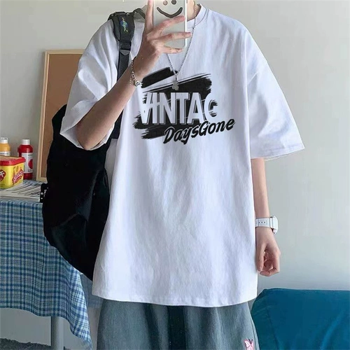 Хлопковая летняя брендовая трендовая футболка с коротким рукавом для влюбленных для отдыха, в американском стиле