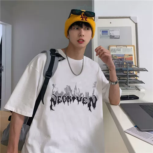 Брендовая хлопковая мужская трендовая универсальная футболка с коротким рукавом для школьников, оверсайз