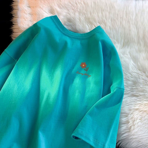 Tide, хлопковая летняя трендовая футболка с коротким рукавом для школьников для влюбленных, свободный крой