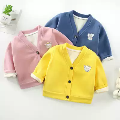 2020 autumn and winter baby plus velvet thick coat cardigan toddler boys and girls baby long sleeve children warm coat
