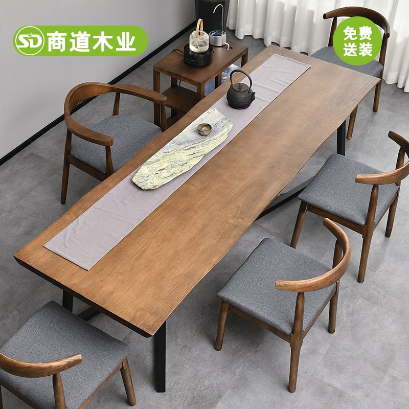 Custom solid wood tea table and chairs Composition Leisure tea table log tea House Tea Desk Brief Modern Tea Art Table Office