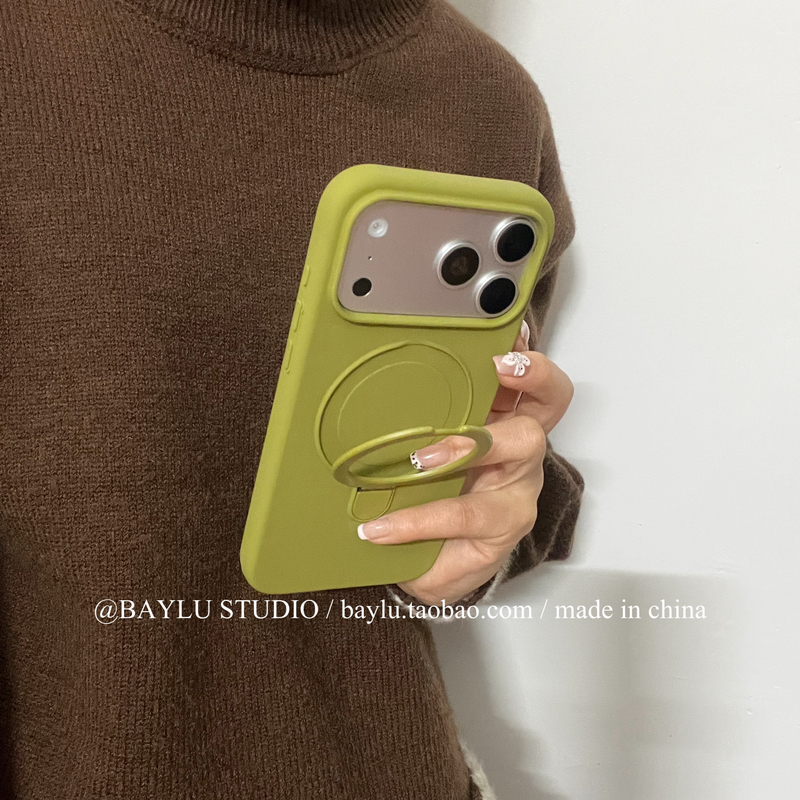 Minimalist Style Pivot Shell Cardamom Green Liquid Silicone Case Suitable for Apple 17 Pro Max Full-Cover Anti-Drop Phone Case iPhone 16 Pro Max Apple 15/14/13/12 Pro Max Integrated Stand