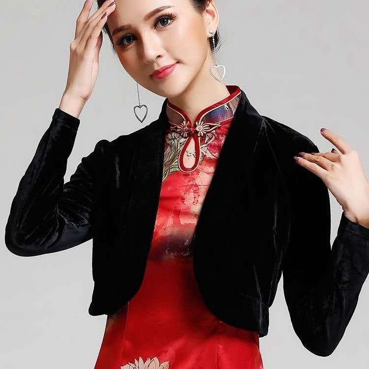 Cheongsam outside women's 2020 new small shawl jacket cardigan spring and autumn elegant long-sleeved all-match gold velvet vest