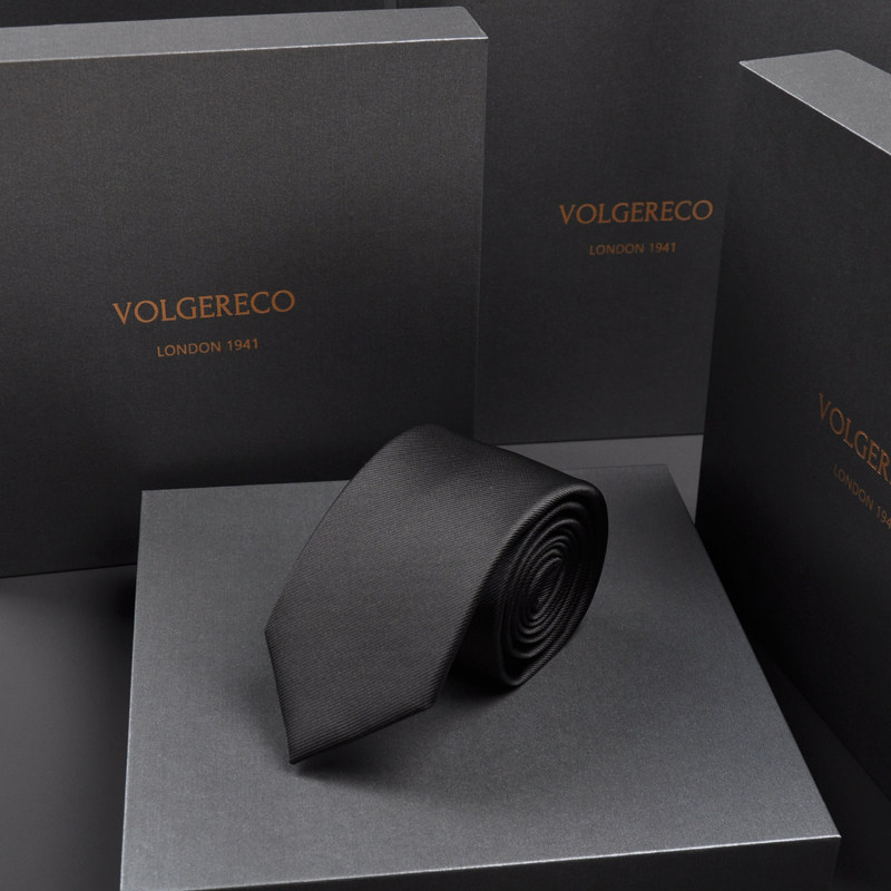 British Vg Men's Casual Business Tie, High-End Formal Wear, No-Tying Lazy Style, Gift Box, Pure Black, Versatile, 7cm