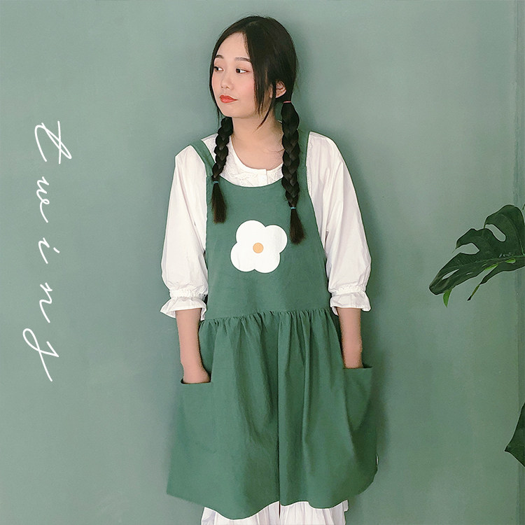Original cute little flower apron cotton breathable housekitchen cover, art nail shop florist clothes