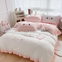 Xinjiang Han version of kin-skin cotton pure four pieces of princess wind bed linen bed with young girls heart bed used by hood bed