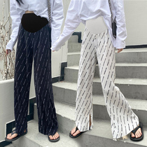 Pregnant Woman Broadlegged Pants Outside Wearing Summer Thin Loose Letters Pituitary Letters Plexant Pants Pregnant Women Open Fork Casual Pants