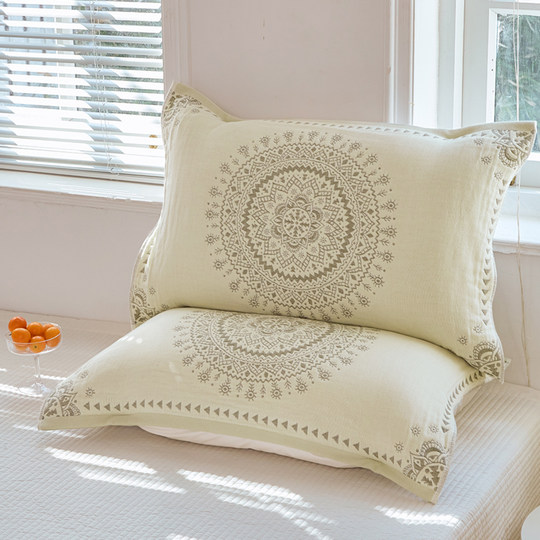 Un par de toallas de almohada, toallas de almohada de gasa de algodón puro antideslizantes, toallas de almohadilla tipo funda de almohada con aceite anti-cabeza, hogar de alta gama para las cuatro estaciones