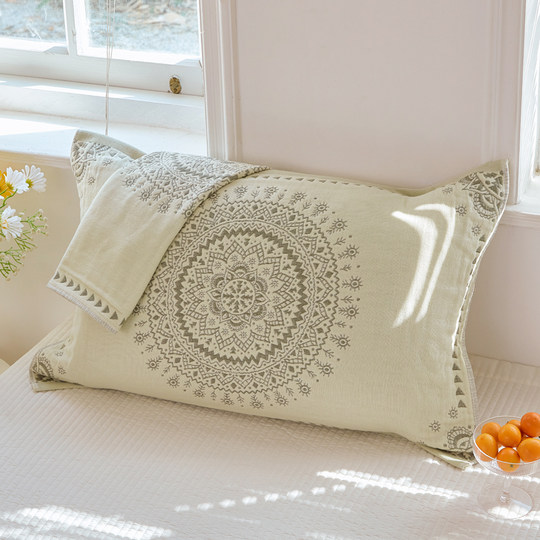 Un par de toallas de almohada, toallas de almohada de gasa de algodón puro antideslizantes, toallas de almohadilla tipo funda de almohada con aceite anti-cabeza, hogar de alta gama para las cuatro estaciones