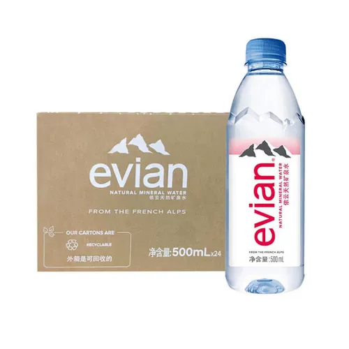 Французская минеральная вода Evian Evian330ML/500 мл*24 маленькие бутылки Взрословая коробка импортированная высококачественная натуральная питьевая вода