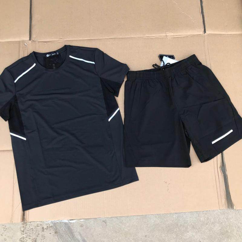 Genuine TJ Speed Dry Night Training Reflective Strips Breathable Men's Summer T-shirt Splicing Fabric Shorts Running Sports Suit