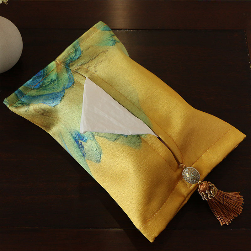 New Chinese paper towel set fabric pumping paper bag tea ceremony ancient painting paper towel bag pumping paper box living room coffee table paper towel box home