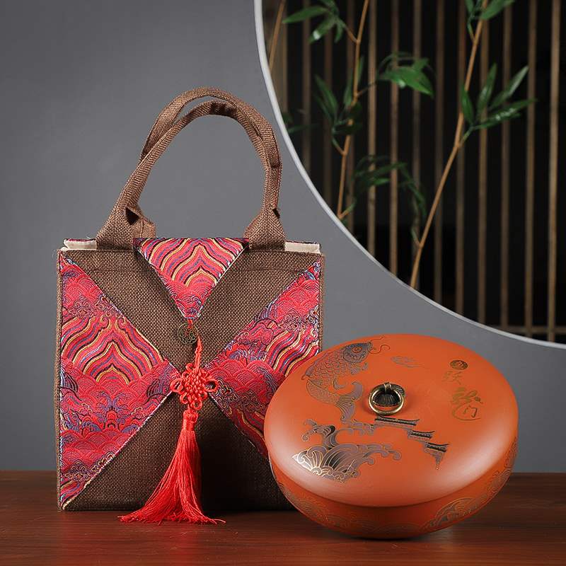 Tea box Pu 'er tea packing box high-grade empty gift box purple sand tea cake pot ceramic Chinese knot fabric gift box