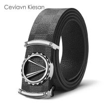 Shi clothing brand store v buckle mens belt toothless automatic buckle leather belt Korean version of tremolo recommended
