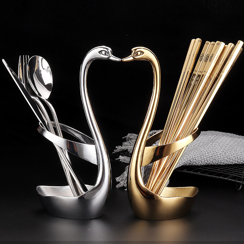 Zinc Alloy Cygnus Creative Cute European Luxury Coffee Spoon Fruit Fork Shelf Tableware Chopsticks Knife Fork Storage Seat