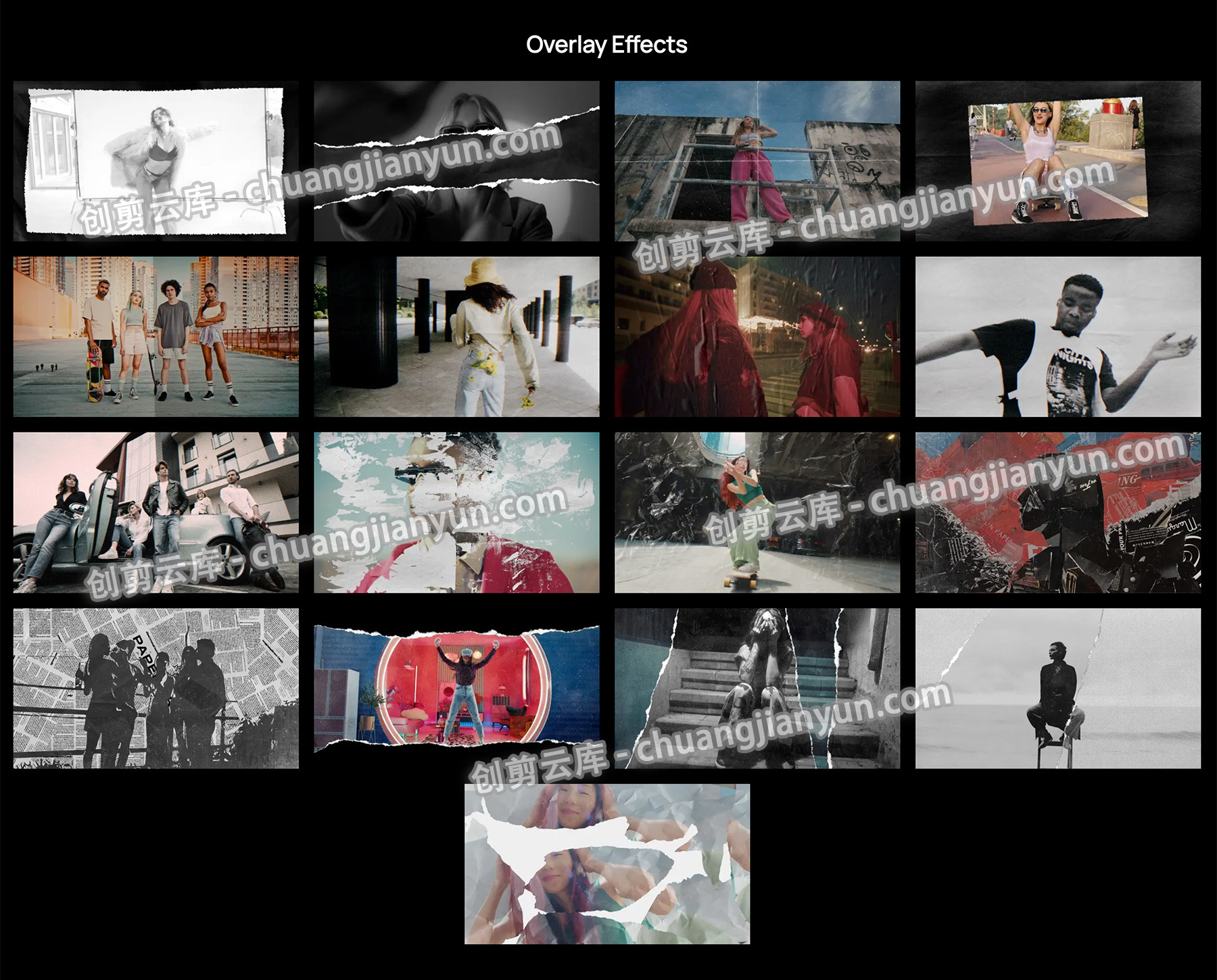 MotionVFX - mCollage Paper Rip 83种潮流前卫时尚美学趣味撕纸塑料纹理涂鸦笔画拼贴元素/标题文本动画/贴纸动画/宝丽来照片视频叠加效果转场过渡FCPX插件