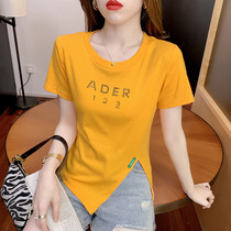 Pure cotton slit t-shirt womens short-sleeved design niche summer wear 2021 new half-sleeved slim irregular top