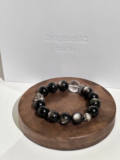 「摩诃摩耶」好运补给天然黑曜石白水晶新年送男友情侣手串本命年