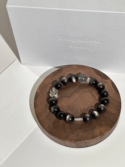 「摩诃摩耶」好运补给天然黑曜石白水晶新年送男友情侣手串本命年