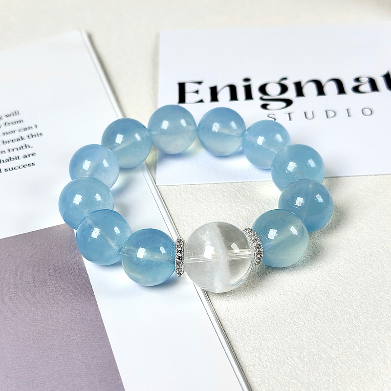 Niyode Natural Holy Blue Aquamarine Crystal Bracelet High-Quality Women's Bracelet for Peace and Good Fortune, Meaningful Gift