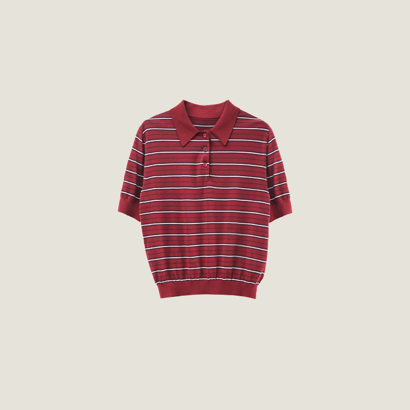 "Non-Traditional Academy" Triacetate Tencel Blend Miu Series Retro Stylish Color-Block Striped Knit Polo Shirt "Non-Traditional Academy" Triacetate Tencel Blend Miu Series Retro Stylish Color-Block Striped Knit Polo Shirt