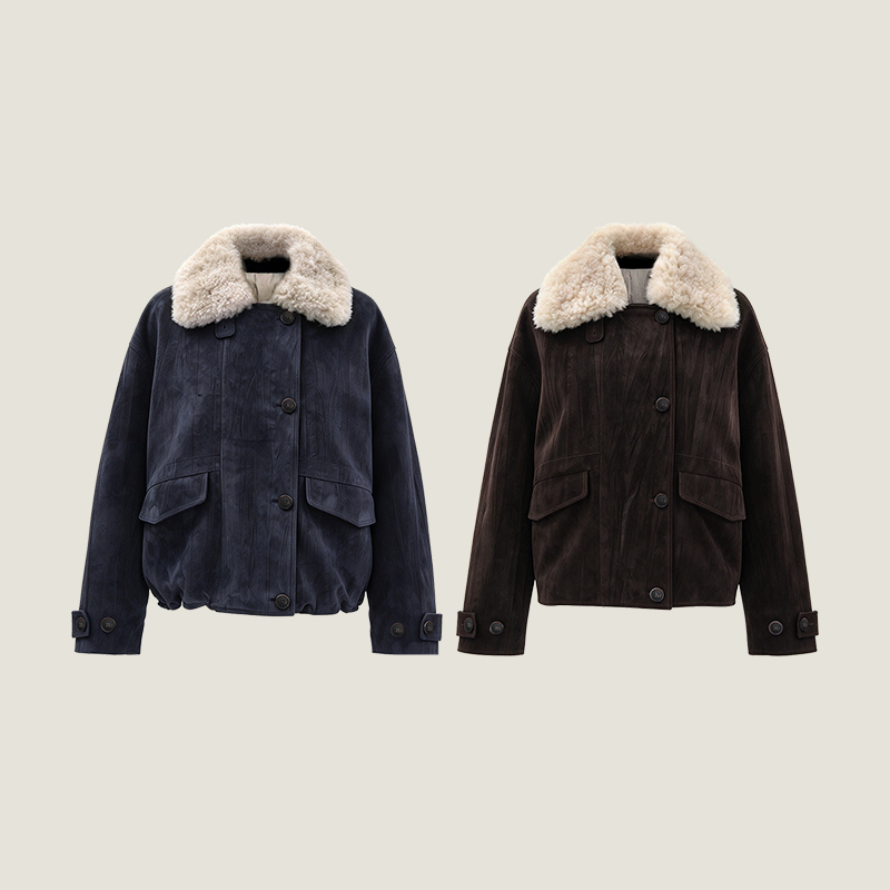 Little Flying Pig Korean Imported Pigskin, Hand-Pleated Craftsmanship, Vintage Fashionable Color-Blocked Jacket, Goose down Coat