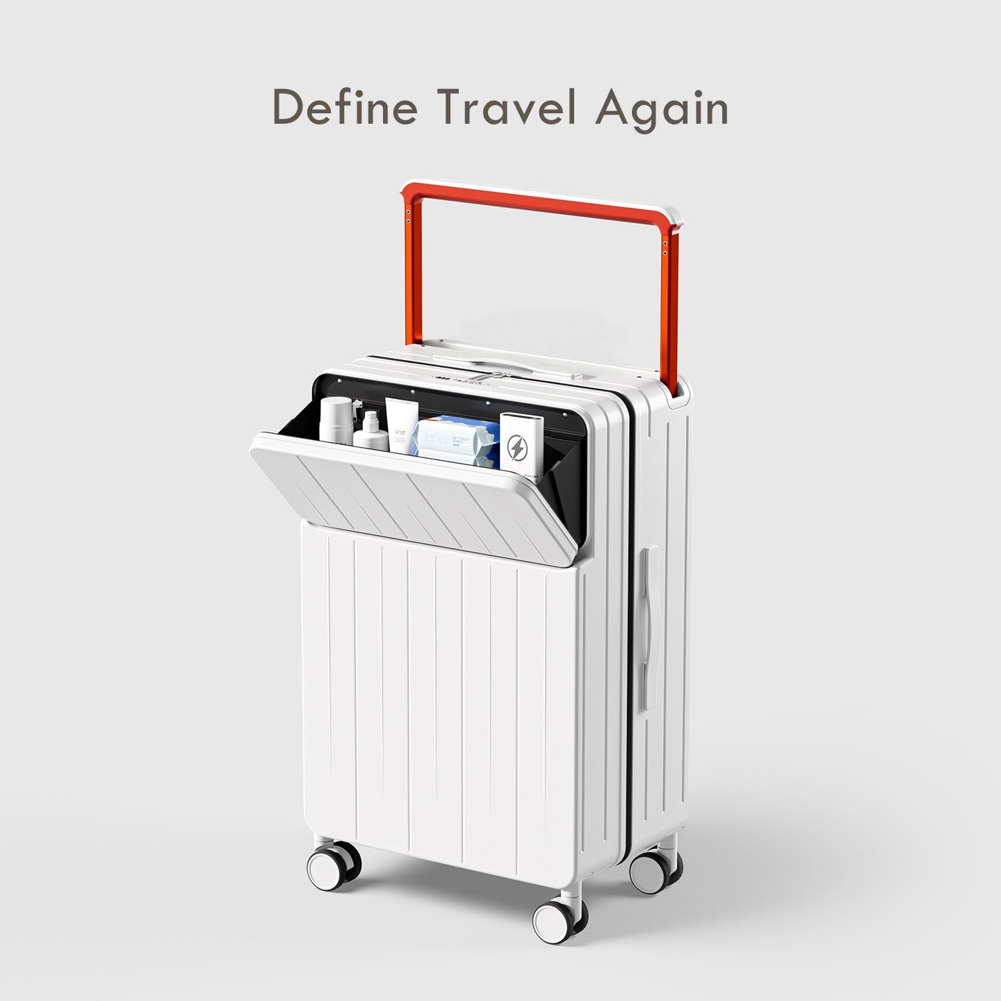 DTA front-opening wide-handle suitcase for women, 2026 new style, 20-inch carry-on suitcase, multi-functional combination lock travel case.