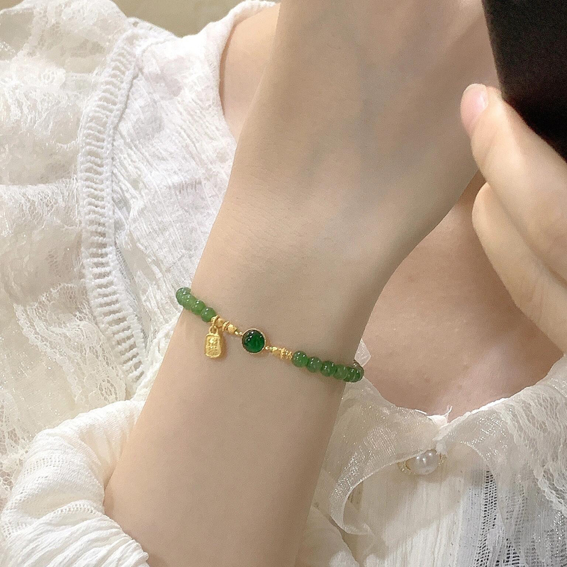 Russian Jade Small Bead Bracelet Single Circle Women's Style Light Luxury High-End Jade Niche New Chinese Style Bracelet Gift