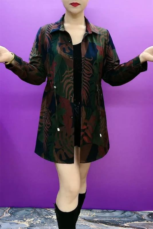 2023 Spring Fashion Loose Trench Coat Classic Retro Ethnic Style Floral Long Coat for Plus Size Women