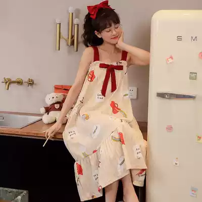 Nightdress summer new sling 2021 cotton net Red girl students sweet Korean version of ins Loli sleeveless pajamas