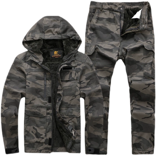 Флисовый камуфляжный хлопковый износостойкий эластичный зимний комплект для работы, увеличенная толщина