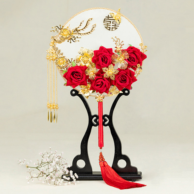 Chinese Retro Palace Fan Wedding Bride Wedding Handle Hu Fan Chinese Xiuhe Clothing Fan