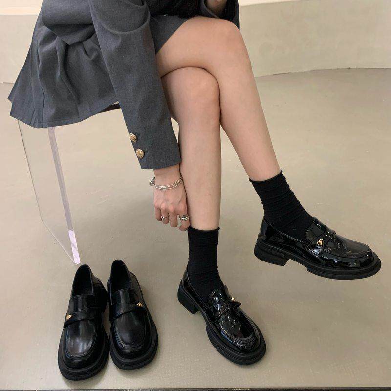 Tide Card Style Thick Bottom Small Scent Wind Lefu Shoes Women's Shoes 2023 Spring Autumn Season New Black Yinglun Wind Small Leather Shoes-Taobao