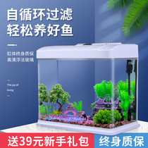 Self-circulating fish tank small desktop living room home aquarium ecological landscaping lazy people free of water glass goldfish tank