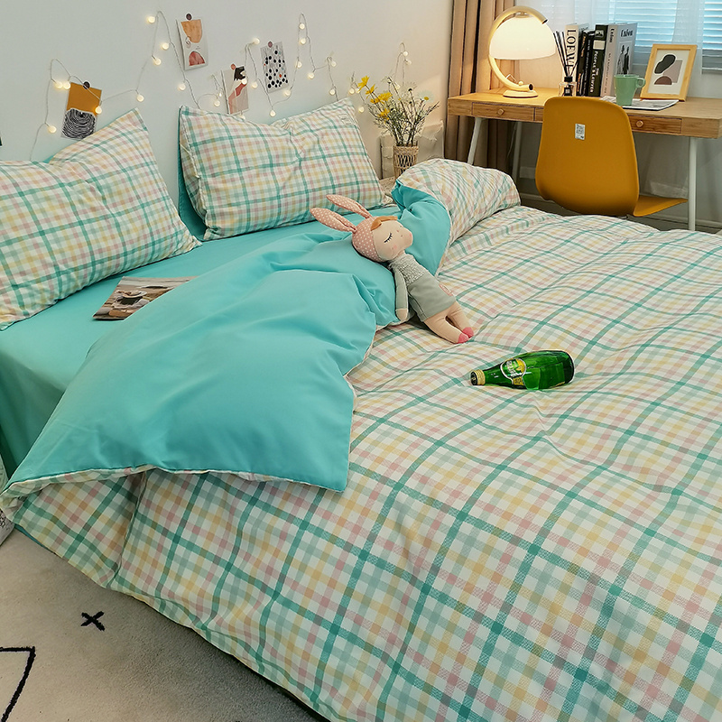 Nordic Feng Shui wash cotton on four-piece set ins girl heart quilt set single dormitory three-piece set summer pot 4