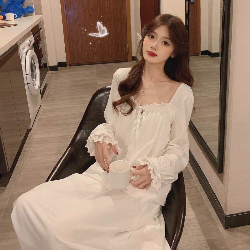 Very Fairy long sleeve sleeping dress Women's fall 2020 new Korean version Pharostyle retro princess wind loose and thin ocean dress