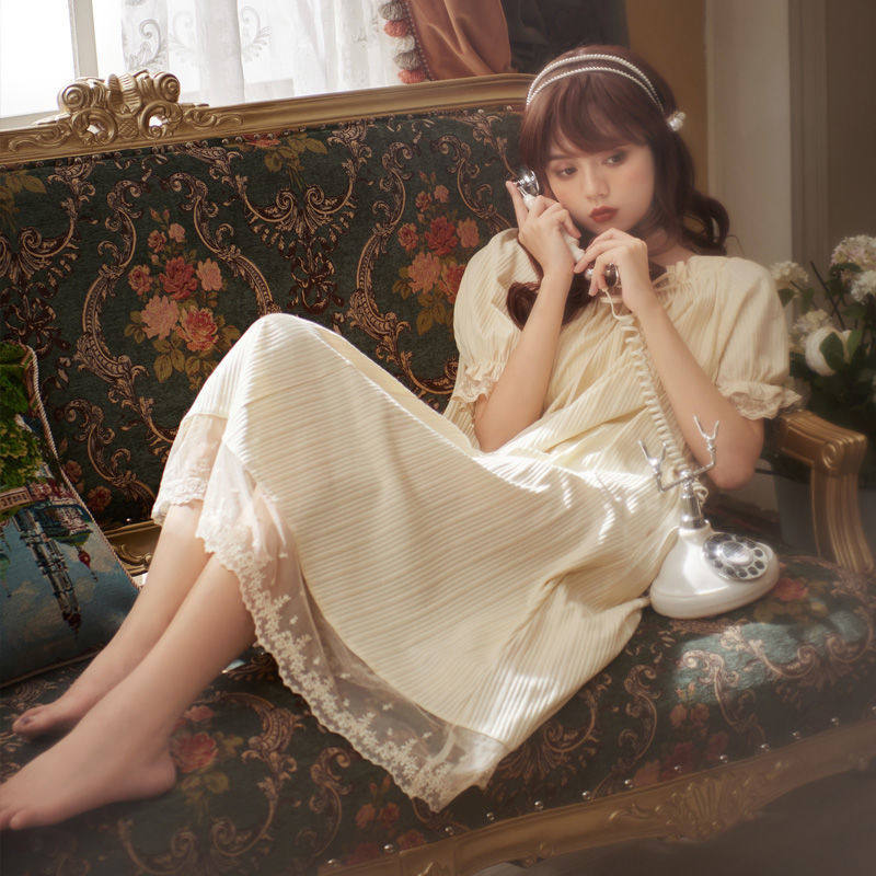 Sleepwear Woman Summer New home Residence Short Sleeves Students Long Version Sweet Beauty Sleep Skirt Easy plus Fat Increase Fat MM can be worn outside