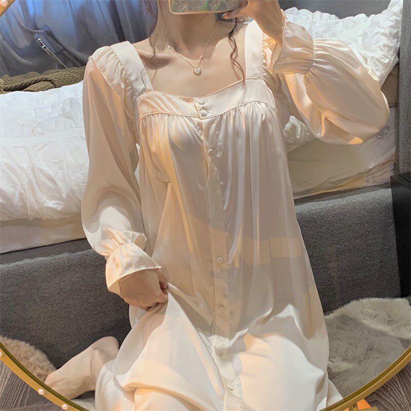 2021 - The new Korean edition of pure - desired style vintage long sleeve family pajamas set women loose sleeping dress women